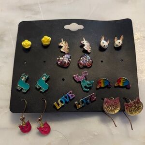 Colorful Kids 9 pair Earring Set